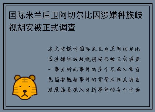国际米兰后卫阿切尔比因涉嫌种族歧视胡安被正式调查